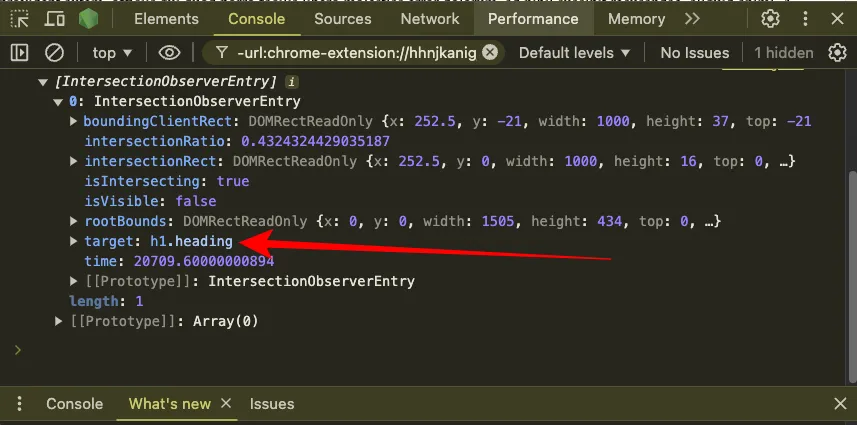 h1 observed in the console